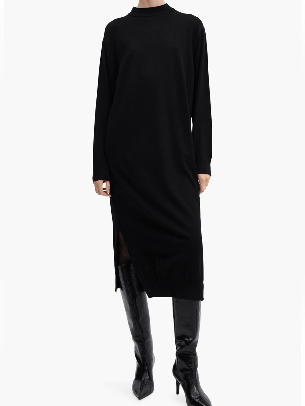 Mango NWT black oversized long sleeve midi sweater dress size 6